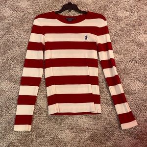 Ralph Lauren maroon/cream long sleeve top with blue horse